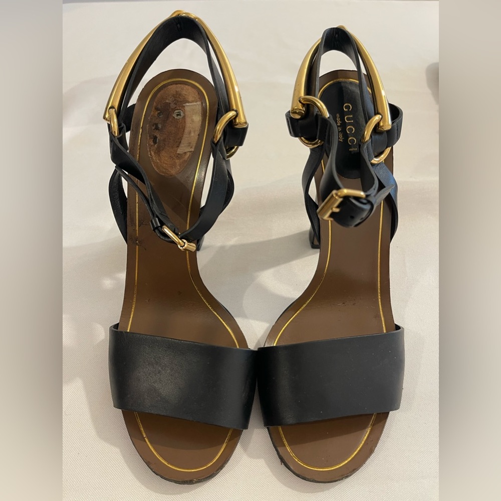 Black Gucci High Heels with Gold Accent